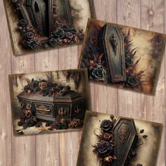 Gothic Victorian Coffin Junk Journal Paper, Haunted Vintage Ephemera, Dark Flora - Picture 3 of 6